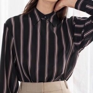 & Other Stories Silk Button Down Top Sz 6 Multicolor Black Striped Oversized